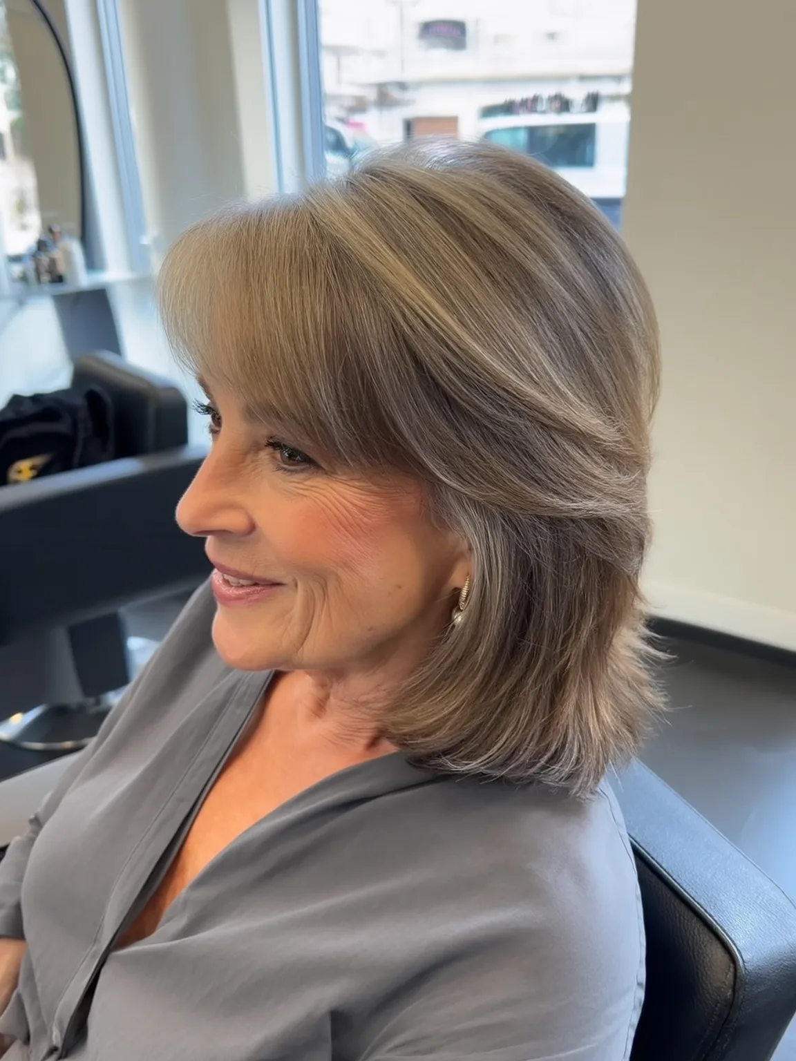 Feathered Ash Brown Layers with Sleek Straight Texture